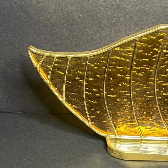 Vintage Rare Unique Gold Tone Stained Glass Free Standing Cornucopia 3.25 x 6.5" - Picture 4 of 9